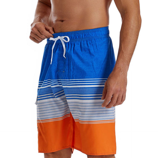 Men's Waterproof Beach Shorts - Quick Dry Swim Trunks with Gradient Stripe - Athletic Board Shorts