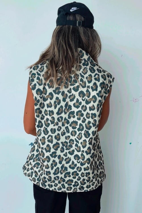 Brown Leopard Print Sleeveless Vest For Women | Front Open Jacket Vest