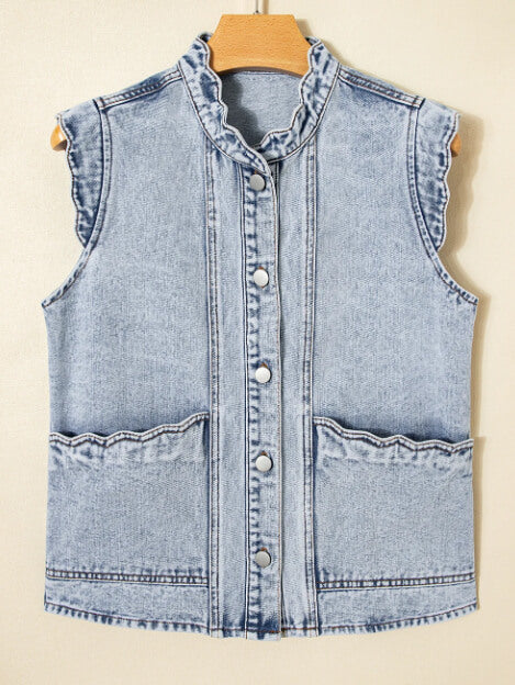 Button Front Patch Pocket denim Vest outfit | Women’s Denim Vest