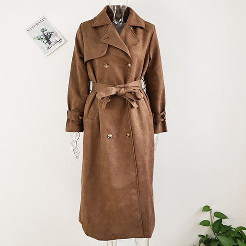 Elegant Belted Long Trench Coat | Double Breasted Women Coat