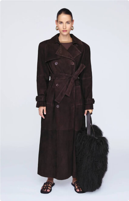 Elegant Belted Long Trench Coat | Double Breasted Women Coat