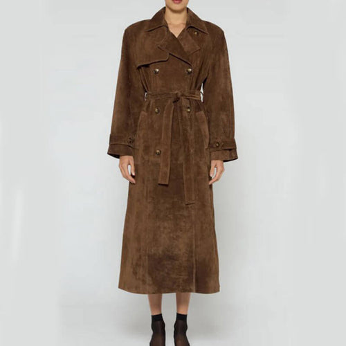 Elegant Belted Long Trench Coat | Double Breasted Women Coat