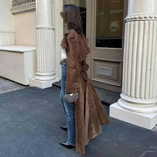 Elegant Belted Long Trench Coat | Double Breasted Women Coat