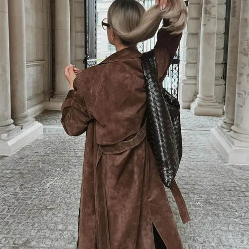 Elegant Belted Long Trench Coat | Double Breasted Women Coat