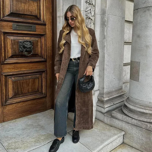 Elegant Belted Long Trench Coat | Double Breasted Women Coat