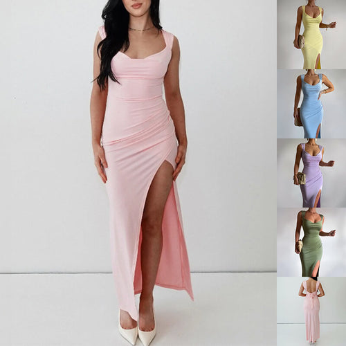 Elegant Sleeveless Slit Dress For Women | Trendy Back Tie Slit Dress