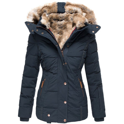 Long Sleeve Winter Cotton Coat With Fur Collar | Slim Fit Cotton Coat