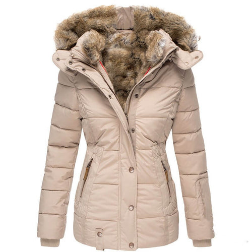 Long Sleeve Winter Cotton Coat With Fur Collar | Slim Fit Cotton Coat