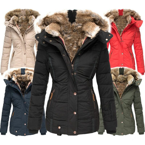 Long Sleeve Winter Cotton Coat With Fur Collar | Slim Fit Cotton Coat