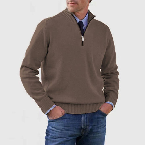 Men's Solid Color Knitted Sweater Long Sleeve | Stand Collar Sweater