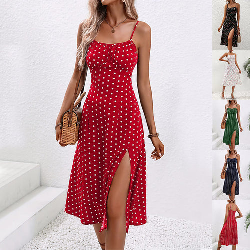 Polka Dot Suspender Maxi Dress For Women | Summer Sleeveless Long Dress