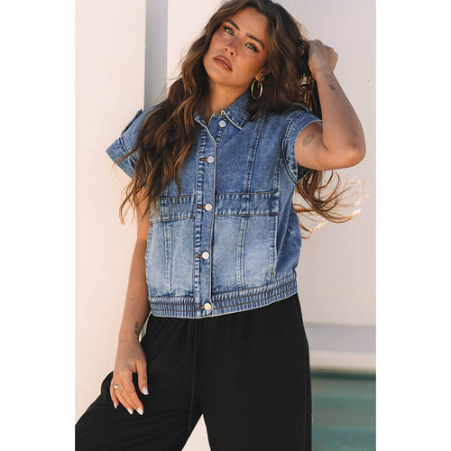 Single Breasted Denim Vest Coat | Women Denim Sleeveless Coat