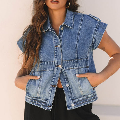 Single Breasted Denim Vest Coat | Women Denim Sleeveless Coat