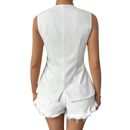 Sleeveless Button Bound Neck Elegant Vest For Women | Elegant Vest Top