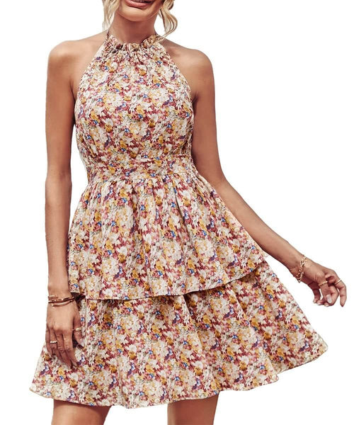 Summer Printed Halter Neck Short Dress | Summer Vacation Outfits