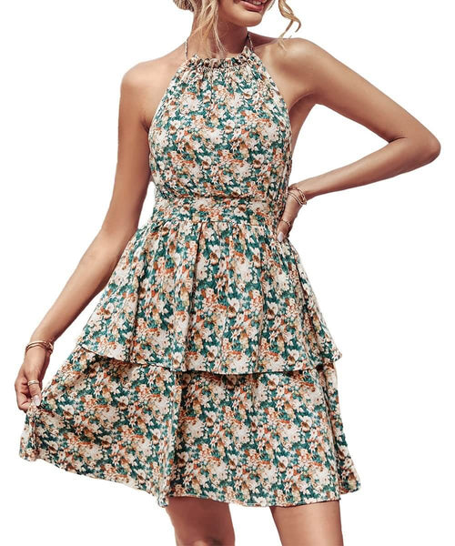 Summer Printed Halter Neck Short Dress | Summer Vacation Outfits