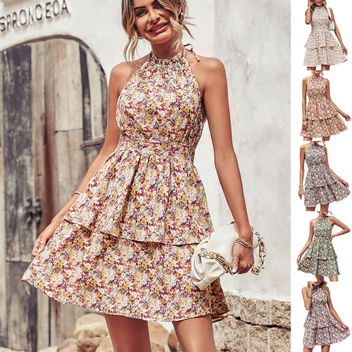 Summer Printed Halter Neck Short Dress | Summer Vacation Outfits