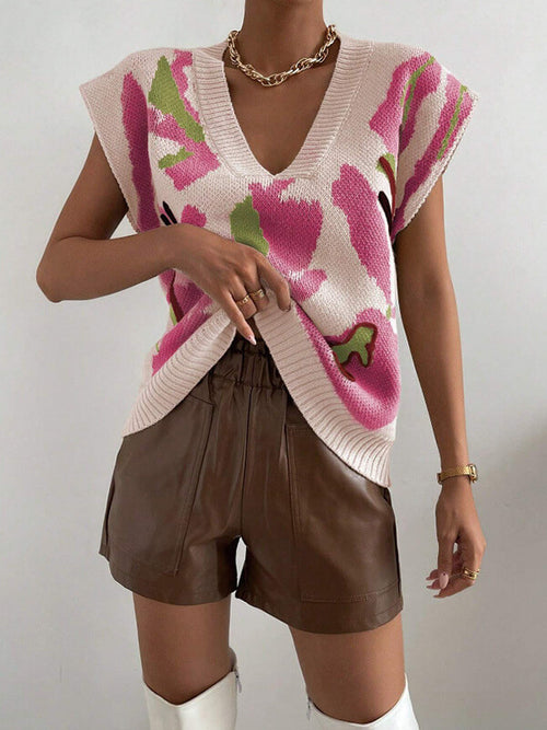 Vintage Jacquard Knit Vest Aesthetic | Casual V-Neck Sweater Vest