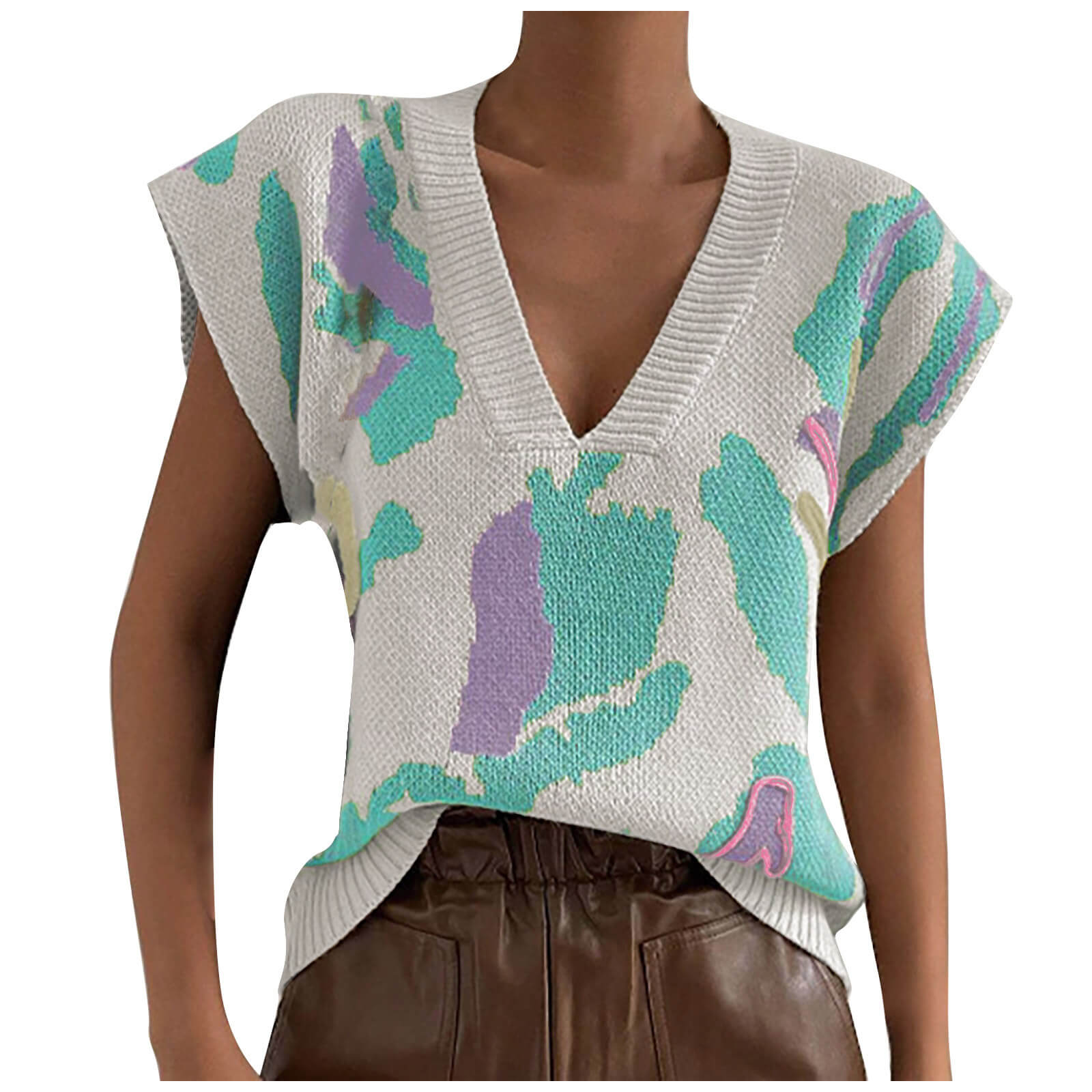 Vintage Jacquard Knit Vest Aesthetic | Casual V-Neck Sweater Vest