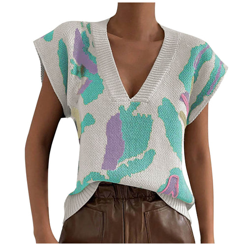 Vintage Jacquard Knit Vest Aesthetic | Casual V-Neck Sweater Vest