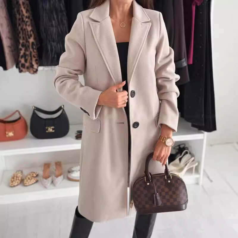Warm Long Sleeve Wool Coat Women | Solid Color Wool Coat Women