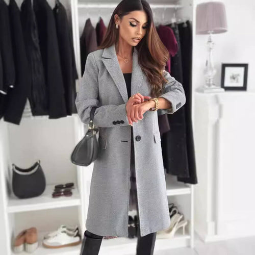 Warm Long Sleeve Wool Coat Women | Solid Color Wool Coat Women