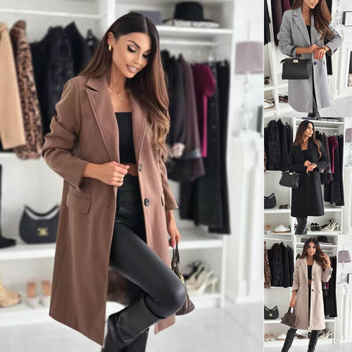 Warm Long Sleeve Wool Coat Women | Solid Color Wool Coat Women