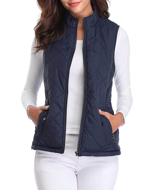 Women’s Cotton Vest With Stand Collar | Women Sleeveless Warm Jacket