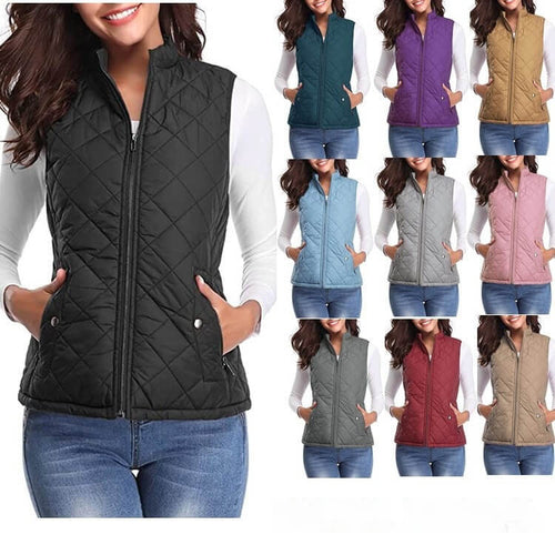 Women’s Cotton Vest With Stand Collar | Women Sleeveless Warm Jacket