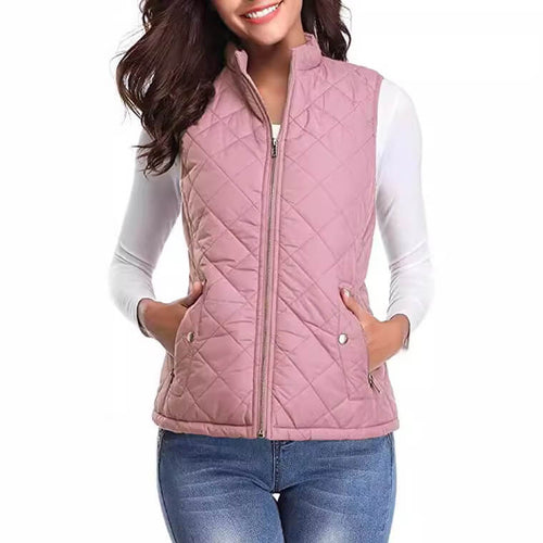 Women’s Cotton Vest With Stand Collar | Women Sleeveless Warm Jacket