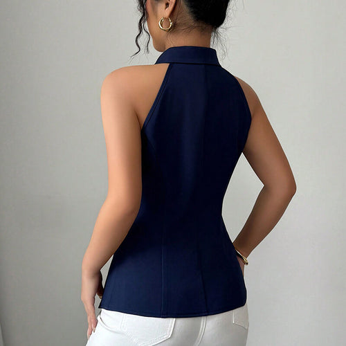 Women’s Elegant Button Front Sleeveless Vest | Solid Color Vest Top