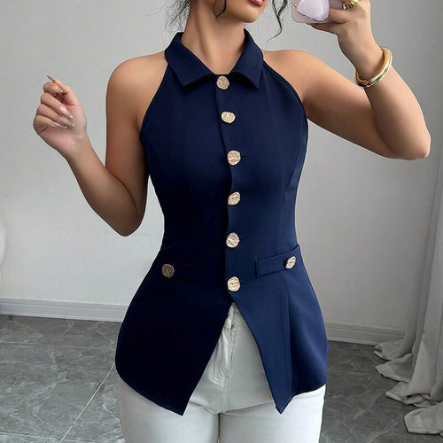Women’s Elegant Button Front Sleeveless Vest | Solid Color Vest Top