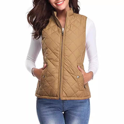 Women's Cotton Vest Stand Collar Zipper Pocket Warm