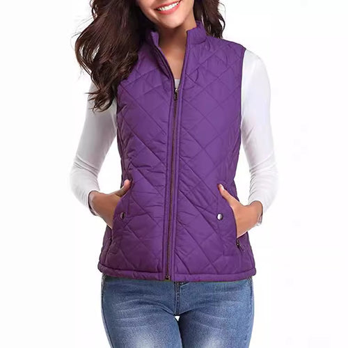 Women's Cotton Vest Stand Collar Zipper Pocket Warm