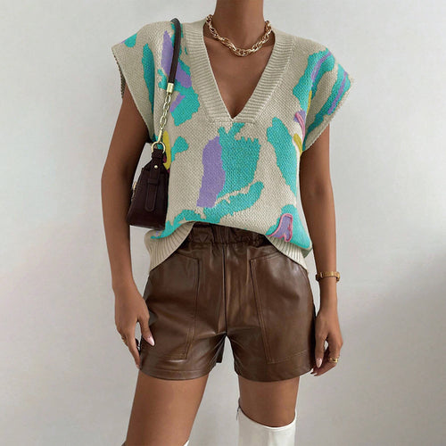 Knitted Vest V-neck Thread Jacquard Vest